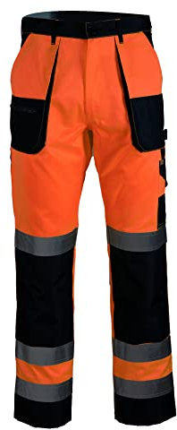 Brixton Flash Reflektierende Funktionshose Hose Arbeitshose Sicherheitshose Schutzhose (54, orange/dunkelblau)