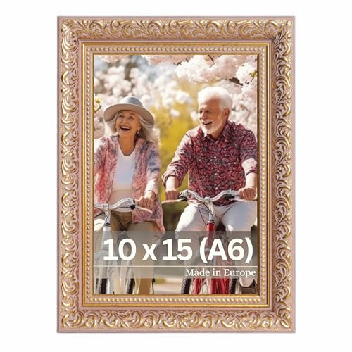 Victor Cadre Photo Rubens en 10x15 cm (A6) Or Rosé - Bar: 30x20mm - Verre Véritable - Châssis pour l'image Baroque - Antique - Vintage 10x15