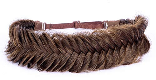 Bobiya Breites Fischschwanz-Haarband aus Kunsthaar, geflochten, klassisch, grob, elastisches Stretch-Haarteil, für Damen und Mädchen (Rotbraun)