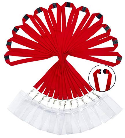 Packung mit 12 strapazierfähigen Polyester Lanyards mit Sicherheitsverschluss & wasserdichten transparenten Kartenhaltern - Verfügbar in Regenbogen-Mix & einfarbigen Farben, Rot+Kartenhaltern