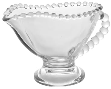 WOLFF Salsera de cristal con cuentas de perlas con asa, cuenco para salsas, plato de salsa de Acción de Gracias