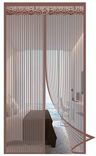 GOUER MagnéTique Moustiquaire Porte 140x220cm Mailles Très Fines Moustiquaire Porte Fenetre sans Perçage Facile à Installer, pour Porte d Entrée Intérieur, Patio, Coulissante, Brown A