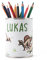 nikima Schönes für Kinder Gobelet à crayons personnalisé avec nom - Sans crayons - Porte-crayons - Organiseur de bureau pour garçon Dino