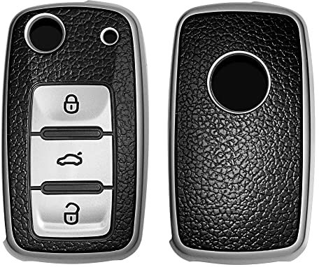 kwmobile Accessoire Clef de Voiture Compatible avec VW Skoda Seat 3-Bouton - Coque de Protection en Silicone argenté-Noir