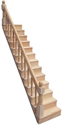 1: 12 Miniature Ladder DIY Unpainted Wooden Staircase Dollhouse Furniture Staircase Model Handmade Dollhouse Furniture for Doll House Scene- Left Handrail