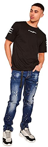 B Couture London Men's Dark Blue Distressed Jeans Regular Fit Casual Smart Stretch Denim Pant 30 Waist 32 Leg