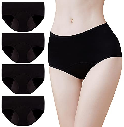 Momoshe Culotte Menstruelle Femme Lot de 3 Coton Absorbante Slip Regle Flux Abondant Anti Fuite Périodique Incontinence Noir M