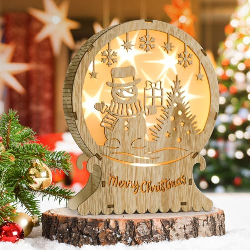 LED Weihnachtsbeleuchtung aus Holz, LED Snowman Licht, Weihnachtsschmuck Beleuchtung, Leuchtende Weihnachtsstern, Advent Winter Weihnachtsdeko Fensterbeleuchtung Holz für Innen Fnster Balkon