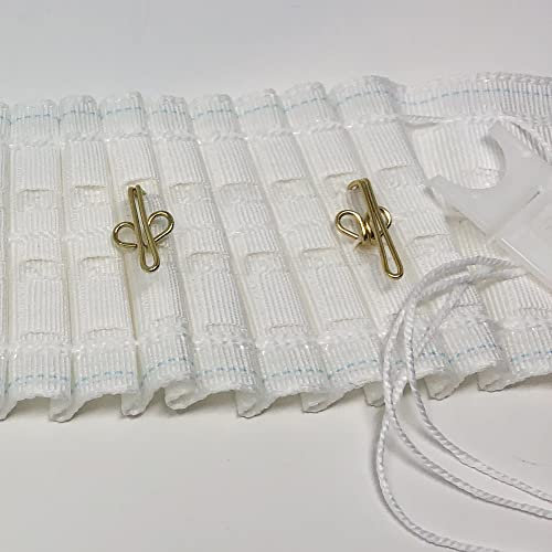Woven pocket Pencil Pleat Curtain Heading Tape for heavy curtains + hooks + cord tidies (10 metres)