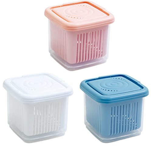 DOITOOL 3Pcs Fruit Storage Containers for Fridge Fresh Food Organisers Box with Drain Baskets and Lid Fridge Food Storage Containers for for Fruits, Vegetables, and Salads
