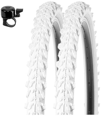 2 x Kenda K-829 26 MTB Fahrradreifen in Weiß 50-559 (26 x 1.95) inkl. maxxi4you Fahrradklingel