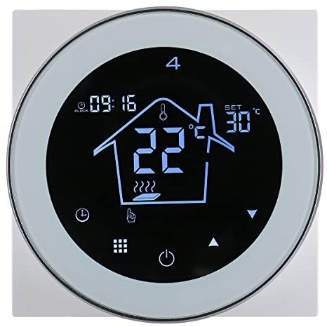 Wengart Raumthermostat Digital Programmierbar WG312,AC230V Max3A Rundes digitales LCD-Touchscreen-Display, 7-Tage-Programmierung, geeignet für Wasserheizsysteme