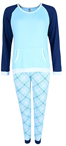 PJ Couture Damen Plaid Jogger PJ Set, Misty Aqua Plaid, 38