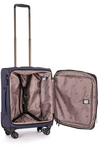 Stratic Bendigo Light+ Koffer Weichschale Reisekoffer Trolley Rollkoffer Handgepäck, TSA Kofferschloss, 4 Rollen, Erweiterbar, Größe S, Navy