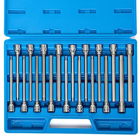 NEIKO 10079A Juego de llaves hexagonales Allen extralargas, 18 piezas SAE y juego de llaves Allen métricas, 38 pulgadas, 18 pulgadas, 38 pulgadas y 3 mm 10 mm, 6 pulgadas de largo, juego de