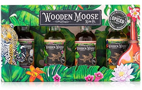 Wooden Moose Rum Co. Gift Set 4 x 50ml Flavoured Spiced Rum Miniatures Gift Pack. 40% ABV.