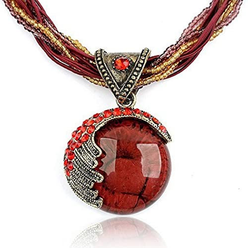 RIXERKOC Retro Vintage Collar Bohemio para las mujeres de las muchachas de la declaración de Bohemia de cuentas de color turquesa Rhinestone colgante collar de joyería de moda