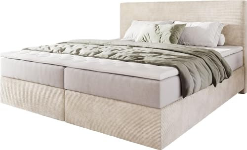 DELIFE Boxspringbett Dream-Well Cord Beige 180x200 cm mit Taschenfederkernmatratze u. Topper