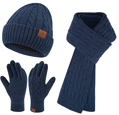 ZASFOU Damen Winter Mütze Schal Touchscreen Handschuhe Set Thermo Strickmütze Beanie Wintermütze Schals Winterschal Winterhandschuhe Geschenk für Frauen