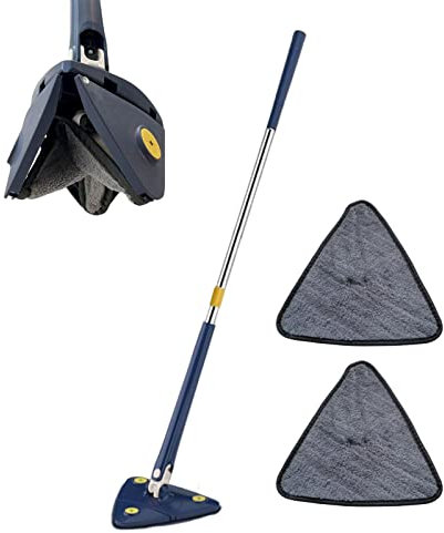 Loupsiy Fregona Mopa Giratoria 360grados Triangular,Limpieza Suelos,Escoba,Fregona Giratoria,Fregona Triangular Giratoria,Ajustable,Extensible,con Escurridor Automático,Almohadillas Reutilizables