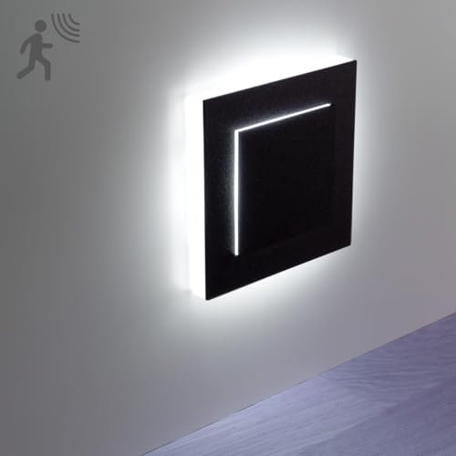 LongLife LED Treppenleuchten mit Bewegungsmelder eckig schwarz 1,5W - Lichtfarbe: Kaltweiß - Lichtaustritt: Doppio Einbauleuchte für Treppen, Flur