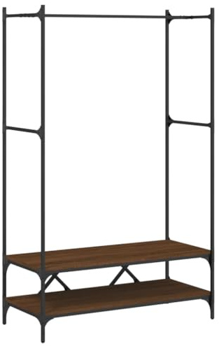 vidaXL Kleiderständer, Garderobe mit Ablagen, Freistehend Garderobenständer Kleiderstange, Standgarderobe Kleideraufbewahrung, Braun Eichen-Optik Holzwerkstoff
