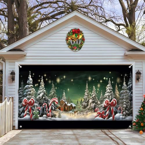 Chickwin Grande Bannière de Noël pour Porte de Garage, Intérieur Maison Fournitures Extra Large Père Noël Décoration pour Xmas Fond Photo Fête Jardin (210x240cm, Neige)