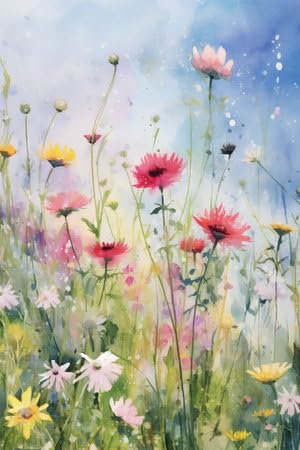 Acryl-Bild 50 x 80 cm: Aquarellmalerei von Blumen auf der Wiese. Handgezeichnete Illustration. (212237900)