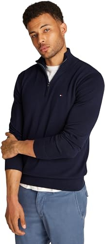 Tommy Hilfiger Herren Pullover mit Reißverschluss Essential Cotton Mock Halbzip, Blau (Desert Sky), L