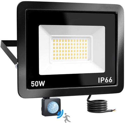 Brightown LED Strahler mit Bewegungsmelder Außen,50W 6500K LED Fluter Außen,72 LEDs Kaltweiß Scheinwerfer,IP66 Wasserdichte Außenstrahler für Lager Garten Hotel Innenhöfe Garage