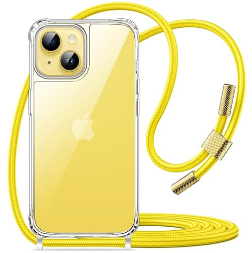 JETech Crossbody Case for iPhone 14 Plus 6.7-Inch with Adjustable Lanyard Strap, Clear Transparent Anti-Yellowing Shockproof Protective Phone Cover with Neck Cord (Yellow)