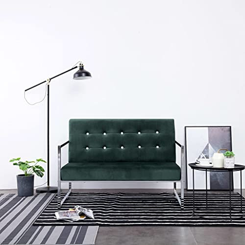 UTSRABFA Sofa Sitzbank Esszimmer Cord Sofa Küchensofa 2-Sitzer-Sofa mit Armlehnen Dunkelgrün Chrom und Samt Geeignet für Schlafzimmer, Esszimmer, Wohnungen, Lofts