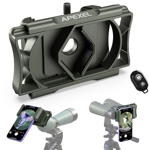 APEXEL Aktualisierung Universal Handy Adapter mit Fernauslöser,360°Drehung Kompatibel mit Fernglas Binoculars Monokular und Mikroskop,Teleskop Adapter für Alle Smartphones(Grüner)