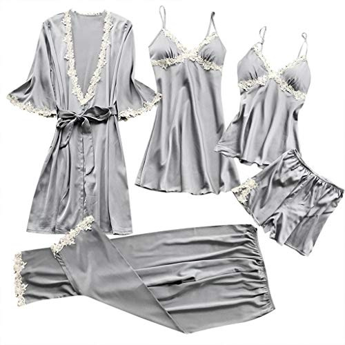 Pyjama court sexy pour femme - Chemise de nuit d'été courte avec dentelle - Grandes tailles - Peignoir érotique - Nuisette élégante - Avec soutien-gorge intégré, gris, 3XL