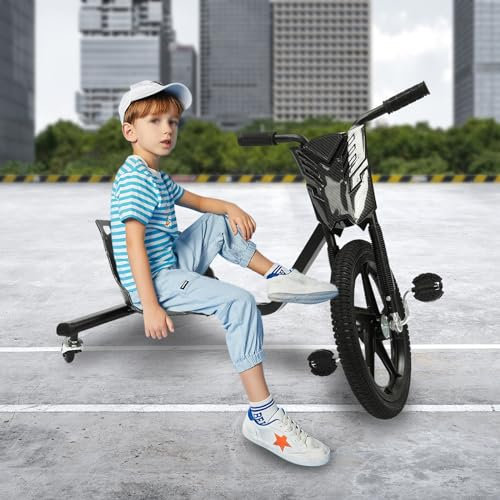 DSYOGX Kinder Drift Scooter 360 Grad Elektro Driftscooter Drift Dreirad Pedal Trike Drift Kart für Kinder für Kinder ab 6 Jahre alt, Schwarz