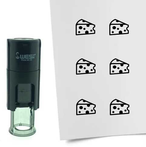 CombiCraft Selbstfärbender Stempel Käse in Schwarz, 10mm rund - Ideal für Bulletjournals und Treuekarten
