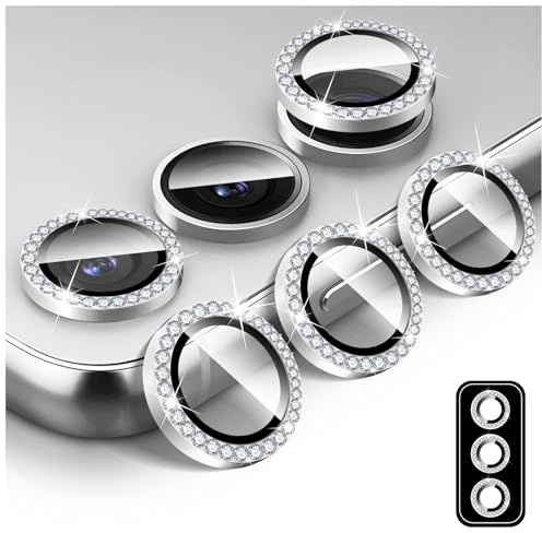 Kucheed Diamond Camera Lens Protector for Samsung Galaxy S23/S23 9H Tempered Glass Back Camera Cover Screen Protector, Bling Anti-Scratch Individual Aluminum Metal Protective Ring