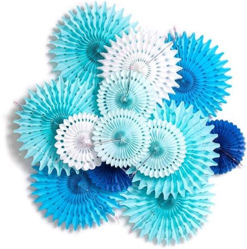 Paper Fans Set, 13PCS Hanging Honeycomb Round, Hanging Paper Party Decorations for Birthday Wedding Graduation Events Accessories(Blue)