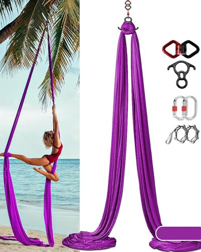 Aerial Yoga Tuch, 8 m, Vertikaltuch Set, inklusive Zubehör, dehnungsarme, hochwertige Stoffe (Violett)