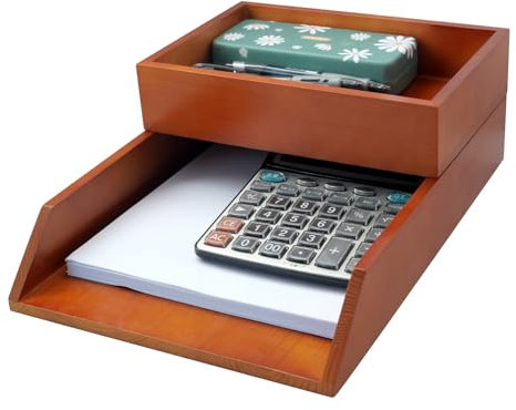 Whemyreat StöCkige Ablagekorb Aus Holz,Briefablage A4 Stapelbar,Dokumentenablage,33x24x6cm Schreibtischablage FüR A4 Papier,Schreibtisch Organizer,Holz,FüR BüRo Schule Zuhause,Braun