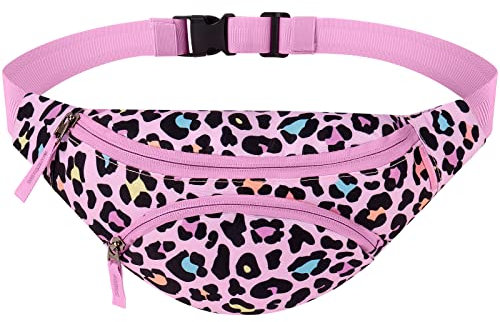 Gürteltasche Kinder Bauchtasche Mädchen mit Verstellbarem Gürtel für Kinder Hüfttasche, Kleinkinder, Reisen, Outdoor, Laufen, Sport, Alter 2-4, 3-5, 4-6, 6-8, 6-9, Rosa Leopard