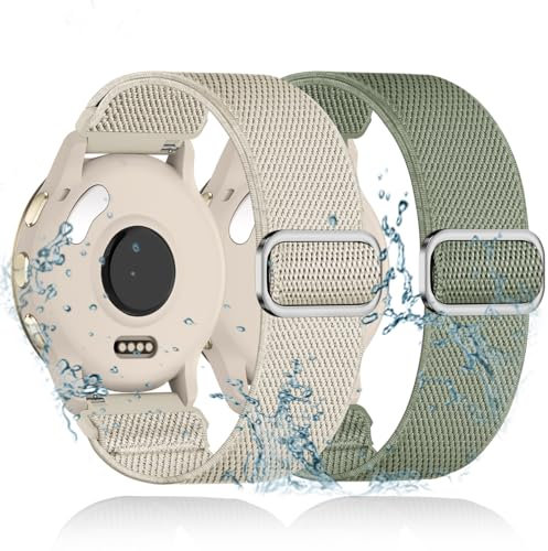 2 Stück Elastisch Wasserdicht Nylon Armband Ersatz für Garmin Vivoactive 4S/Venu 3S/Venu 2S/Vivomove 3S Armband,18mm Elastische Nylon Loop Dehnbare Ersatzband für Forerunner 255S/265S Herren Damen
