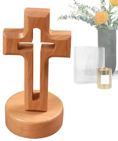 Massivholzkreuz - kleine handgemachte Kreuze, geschnitztes Tischkreuz | Tragbares religiöses Holzkreuz für und Erwachsene, christliches Geschenk, Osterkreuz, Dekoration für Kirche in
