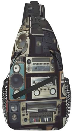 Sling Bags für Damen und Herren, Vintage, Wand des Radio, Boombox, Rucksack, verstellbarer Gürtel, Bauchtasche, Bauchtasche, für Reisen, Sport, Laufen, Wandern, Hüfttasche, schwarz, Einheitsgröße,