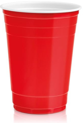 Maxi Products - 100 Bicchiere Bicolore Plastica Riutilizzabile Rosso-Bianco - 450 cc - Bicchieri riciclabili - Tazze americane - Set Beer Pong - Bicchieri Birra - Feste, Celebrazioni - BEER PONG