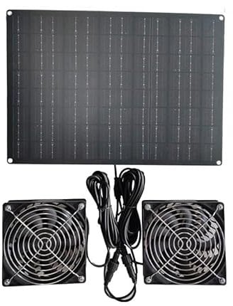 Vankarr Ventilateur Solaire 15W Résistant aux Intempéries Kit de Panneau Solaire avec Double Ventilateur Extracteur d'air Solaire pour Serres, Poulaillers et Niches Aspiration & Extraction