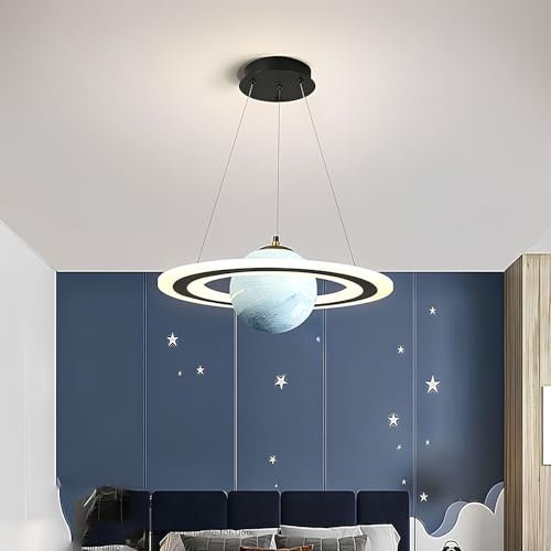 Moddeny Kinderzimmer Planets Pendelleuchten, Moderne Acryl Innenleuchter verstellbare E27 Decke Pendelleuchte mit rundem Glas Lampenschirm für Jungen Mädchen Wohnzimmer Kinderzimmer