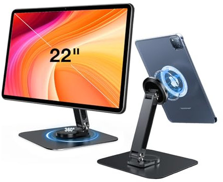 Missun Magnetic Tablet Holder with Strong Base, Desk Stand for iPhone/Android/iPad, Adjustable Mobile Support for iPhone 16/15/14/13/12 Series, Foldable Travel Monitor Stand, Multi-Angle