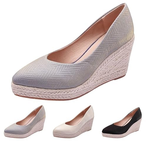 Ballerine da donna eleganti con zeppa décolleté slip-on scarpe singole in pizzo sandali chiusi con tacco alto scarpe da sera eleganti, Lilla, 39 EU