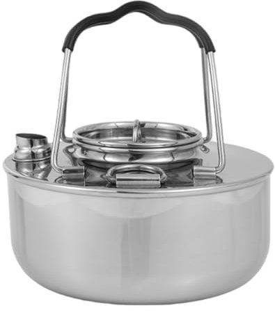 Hervidor de agua de campamento de acero inoxidable con asa plegable, tetera para camping, tetera ligera para exteriores